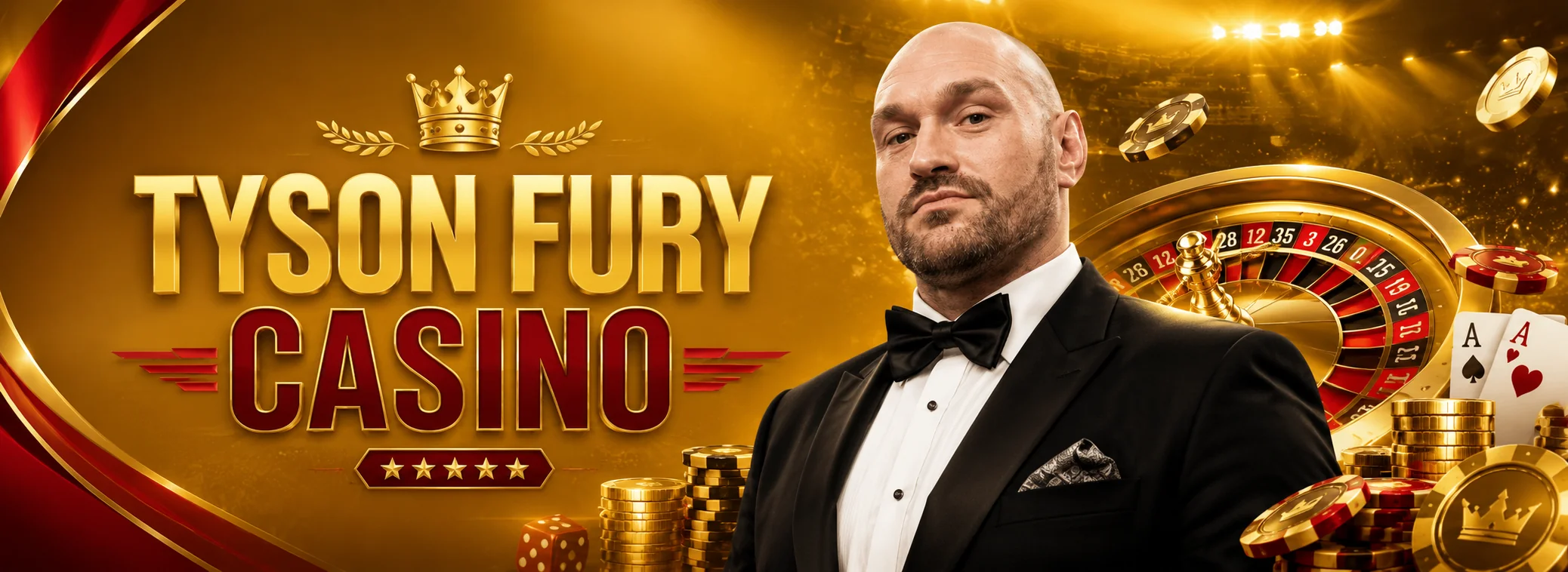 Tyson Fury Casino welcome offer - 100% up to £100 plus 50 free spins on a £10 deposit in a gold and onyx championship theme